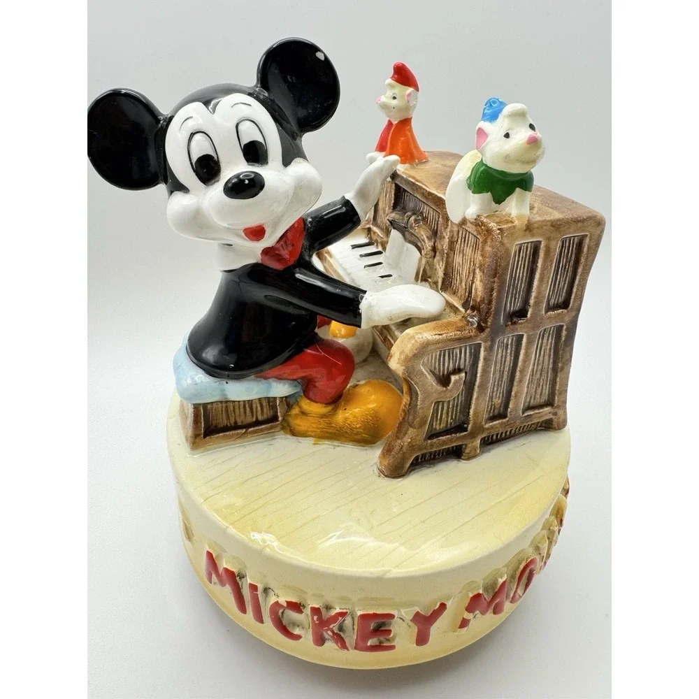 Mickey Mouse Music Box Walt Disney Japan Ceramic Piano Figurine Vintage‎